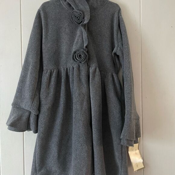 NWT Beautiful American Widgeon Gray Long Fleece Coat With Flowers Size 7 - Picture 4 of 10